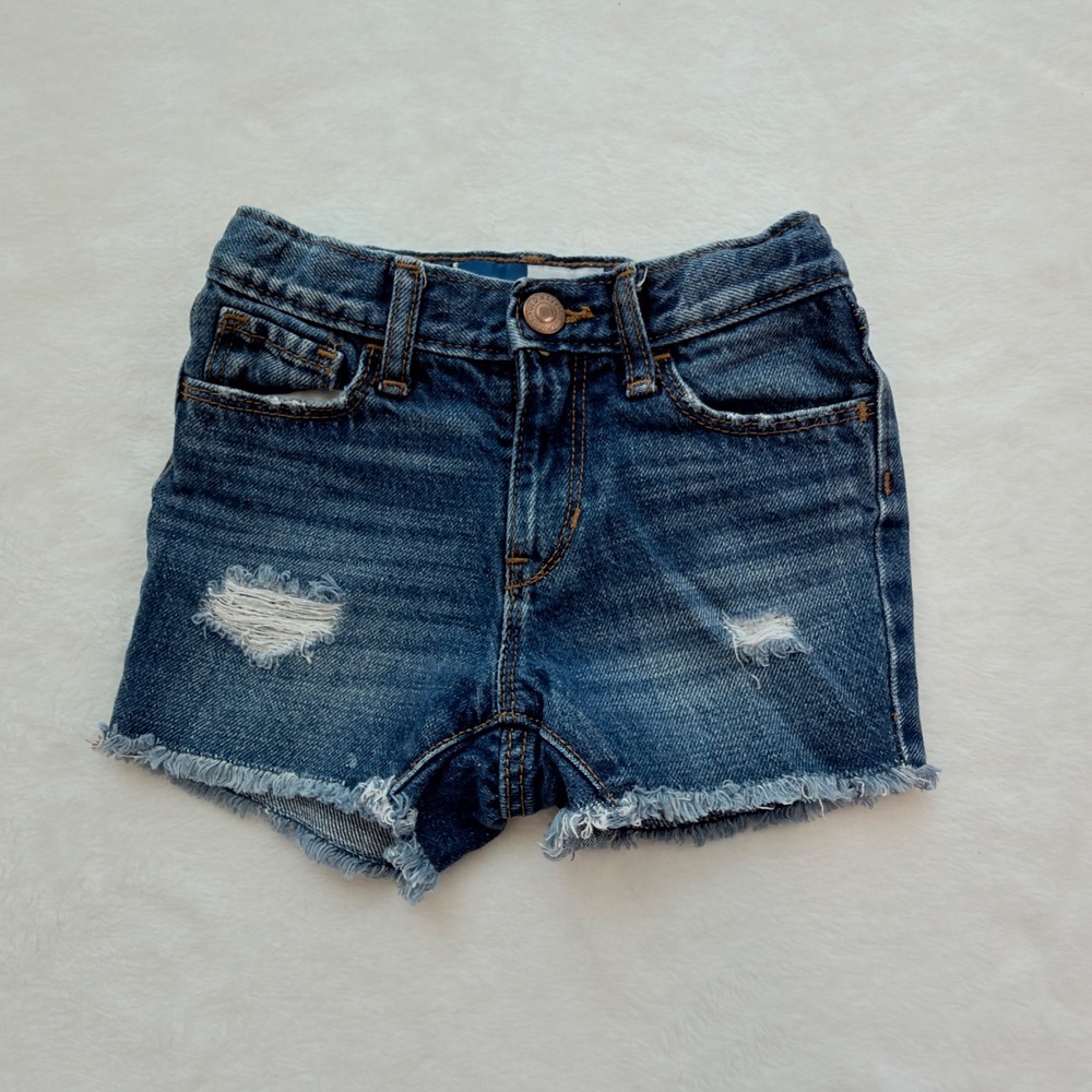 Old Navy Slouchy Straight Shorts Kids 3T Dark Wash Excellent Distressed Cutoff